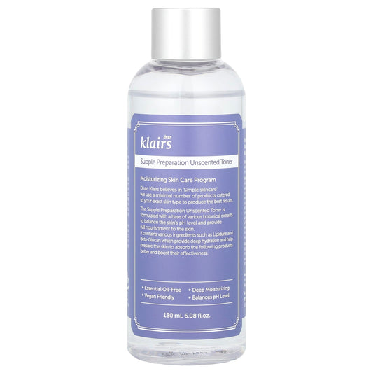 Klairs Supple Prep Unscented Toner, 6.08 fl oz - pH Balancing and Vegan Friendly - Image 1