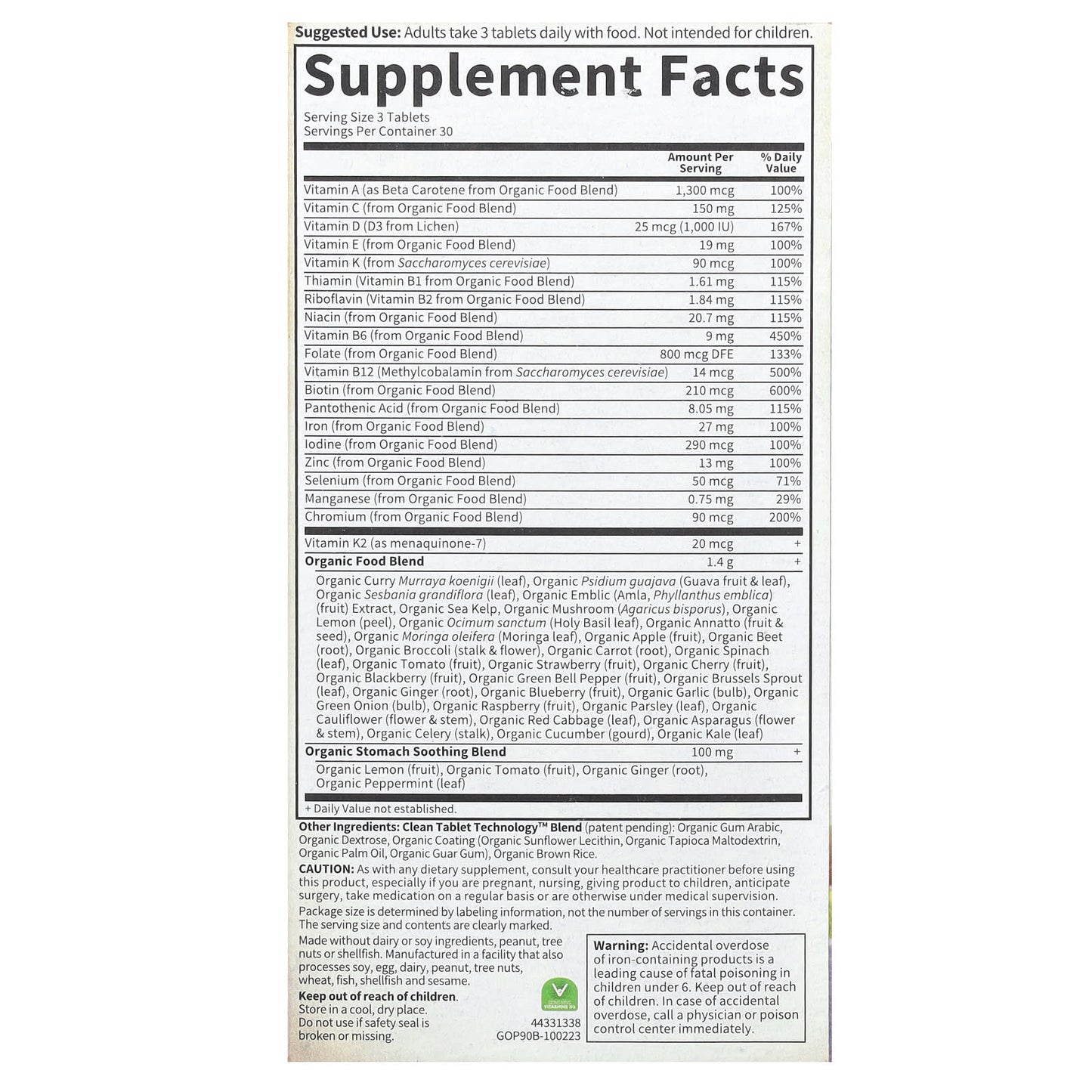 Garden of Life Organic Prenatal Multi Vitamin, 90 Vegan Tablets - Image 2