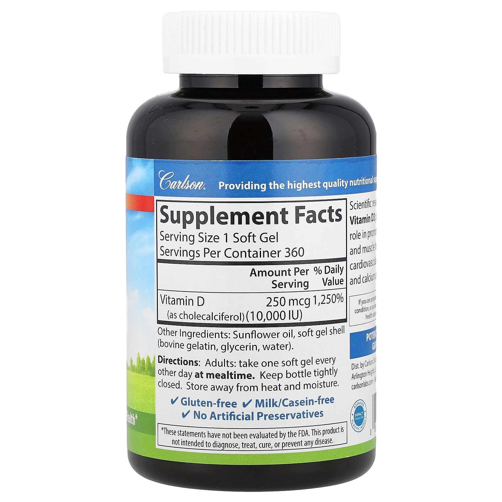 Carlson Vitamin D3 250mcg Soft Gels for Bone & Immune Support - Image 2