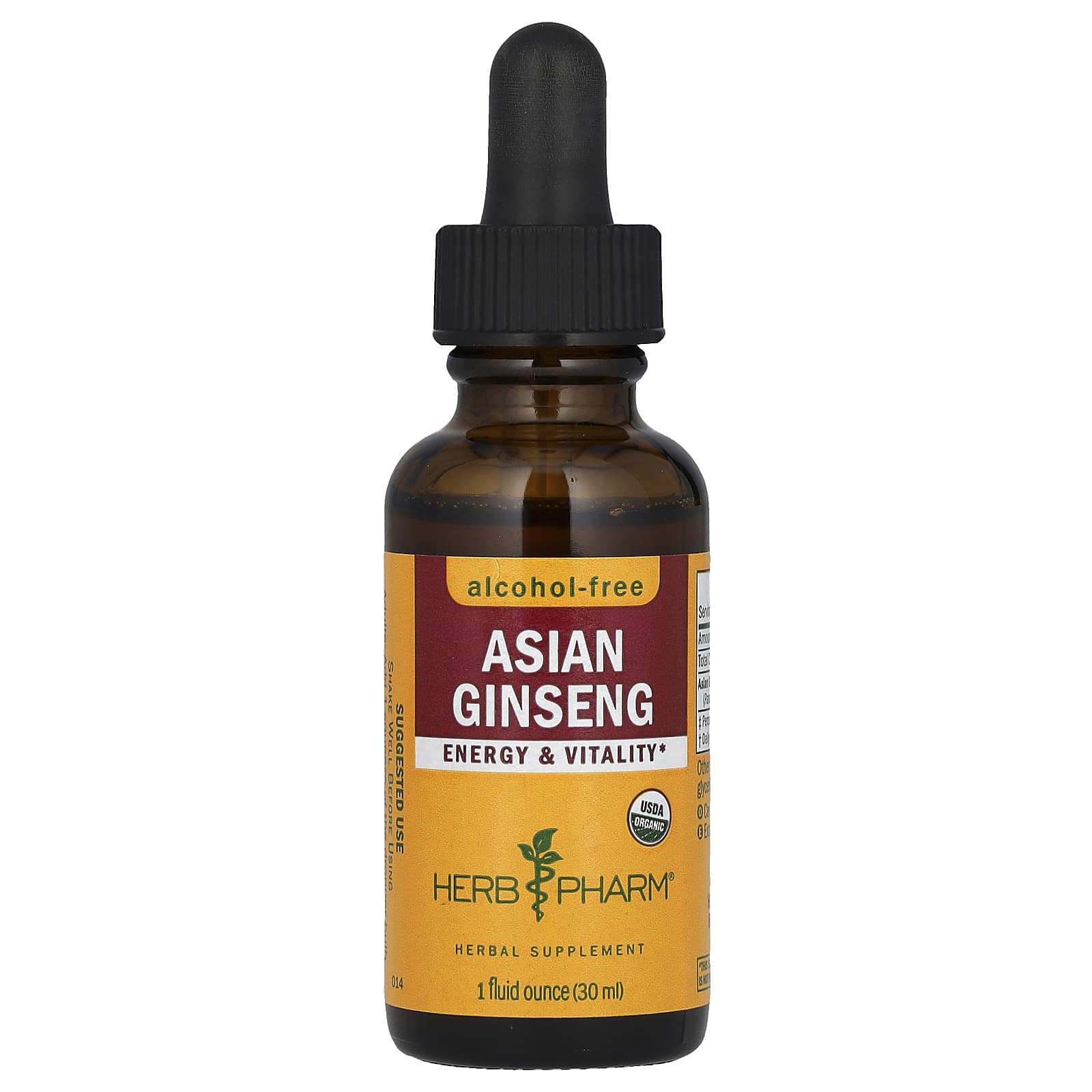 Asian Ginseng Energy & Vitality Supplement, USDA Organic, 1 fl oz - Image 1