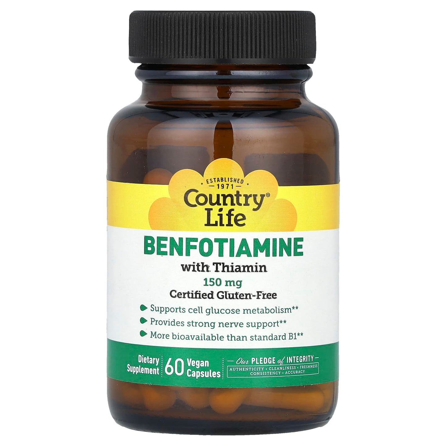 Country Life Benfotiamine with Thiamin, Vegan Capsules for Nerve Support - Image 1