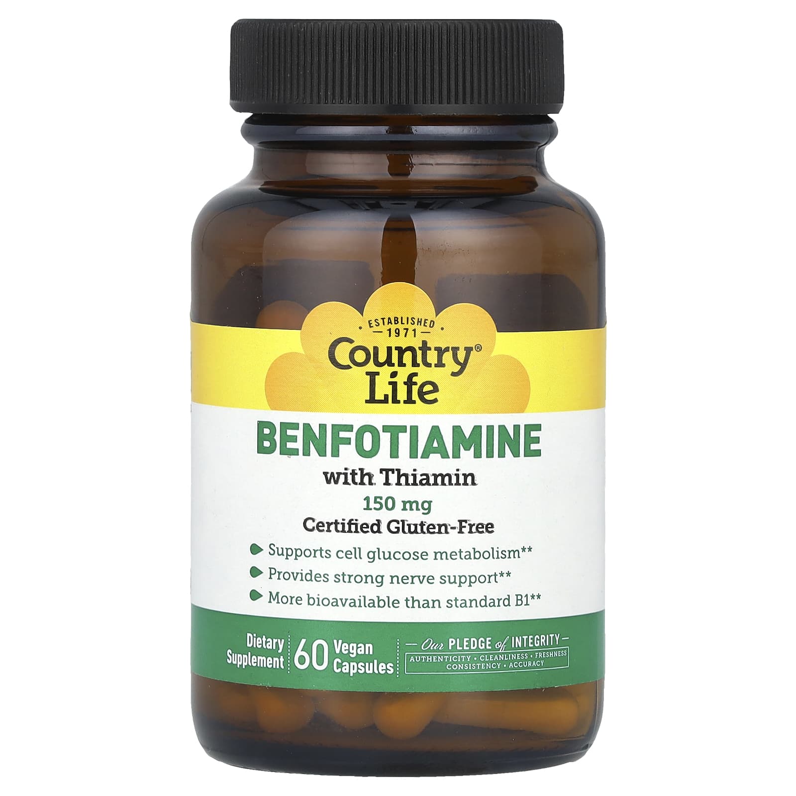 Country Life Benfotiamine with Thiamin, Vegan Capsules for Nerve Support - Image 1