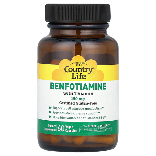 Country Life Benfotiamine with Thiamin, Vegan Capsules for Nerve Support - Image 1