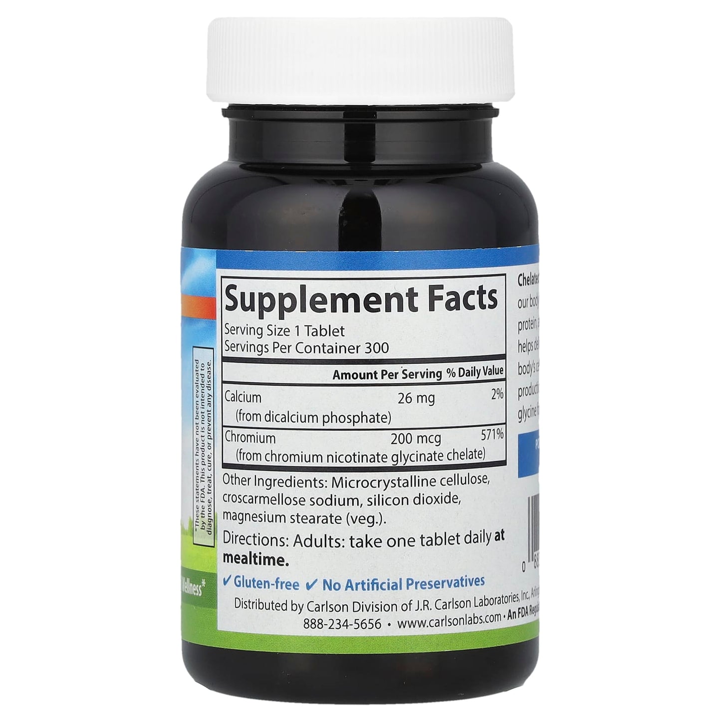 Carlson Chelated Chromium - 200mcg, 300 Tablets for Optimal Wellness - Image 2