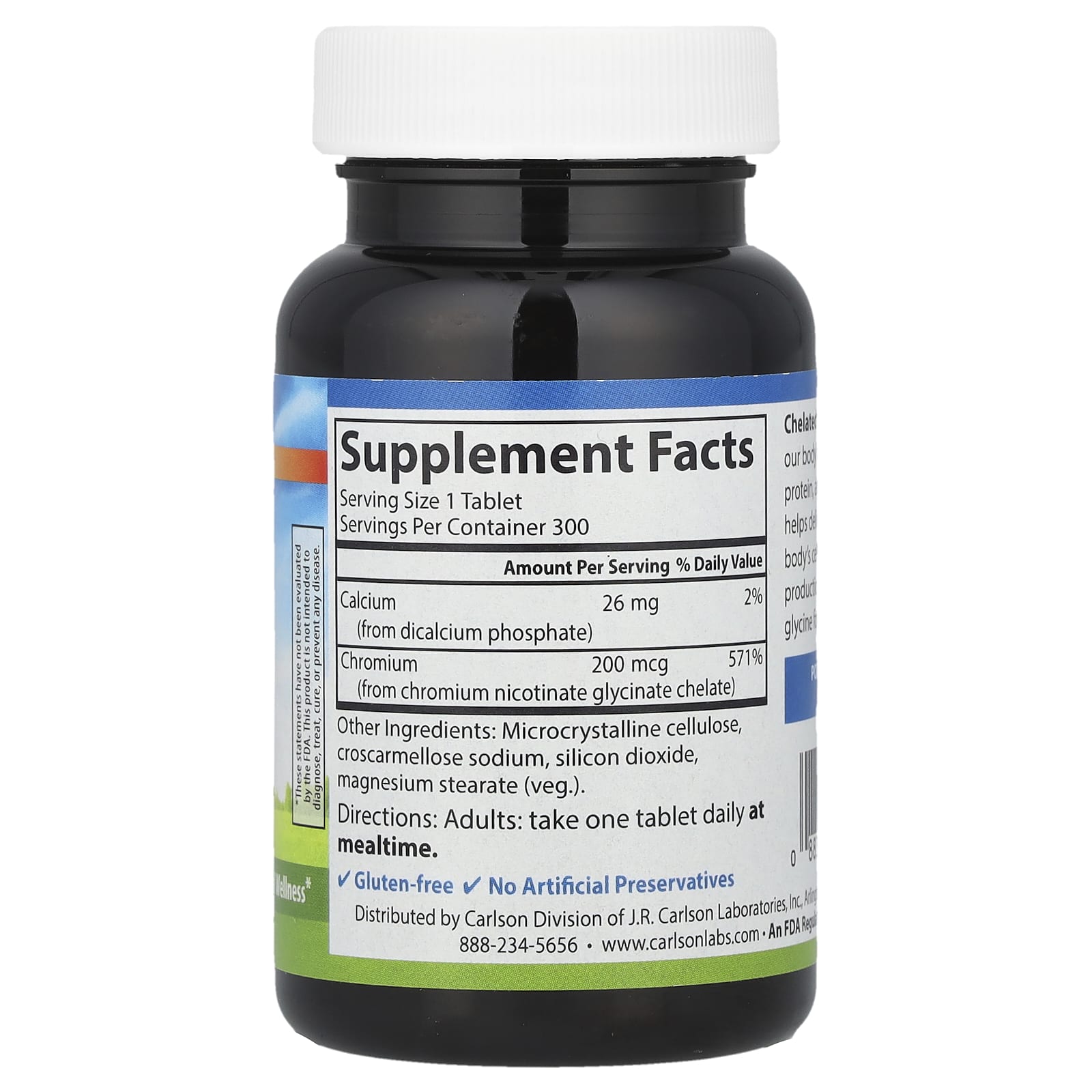 Carlson Chelated Chromium - 200mcg, 300 Tablets for Optimal Wellness - Image 2