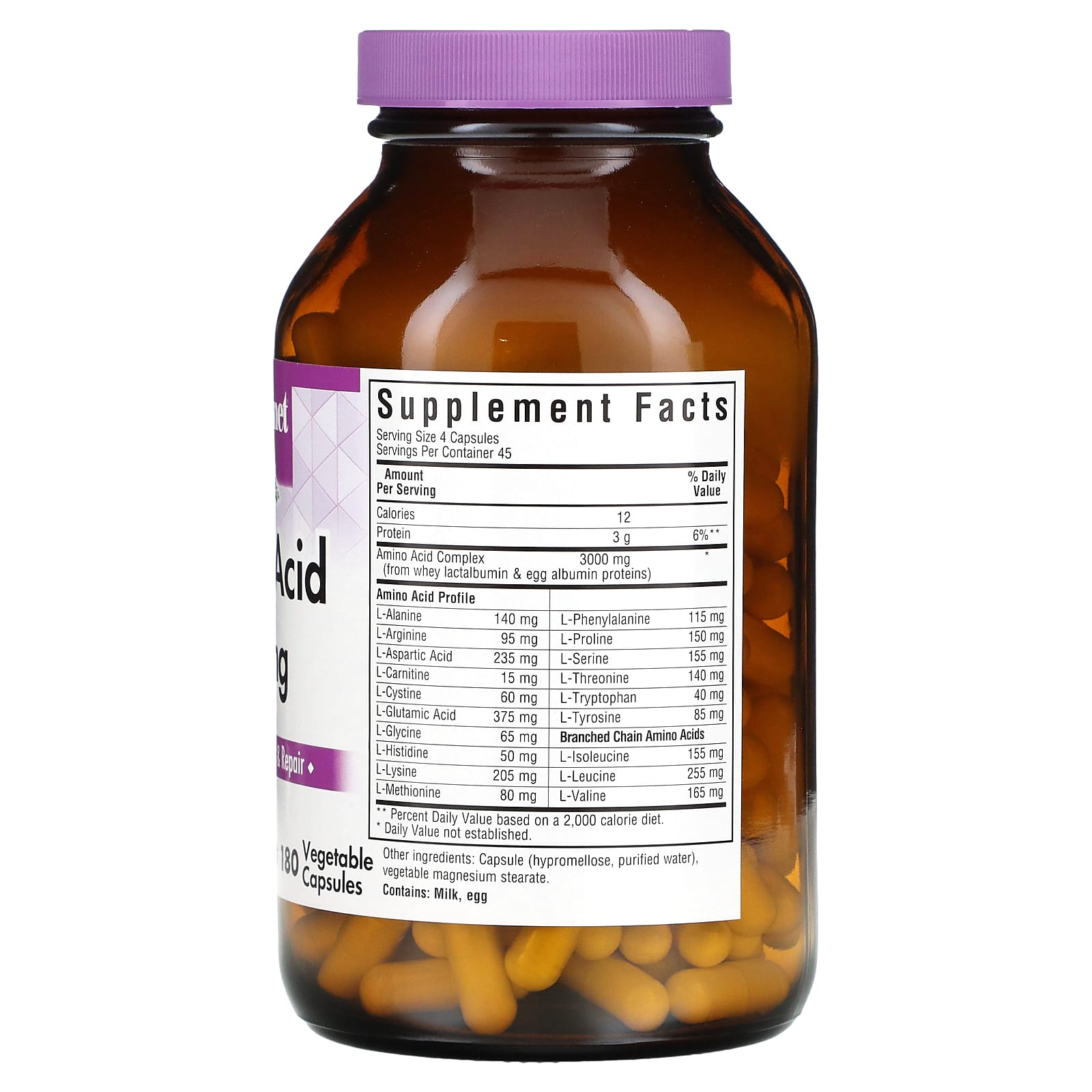 Bluebonnet Nutrition Amino Acid Supplement, 750 mg, 180 Capsules - Image 2