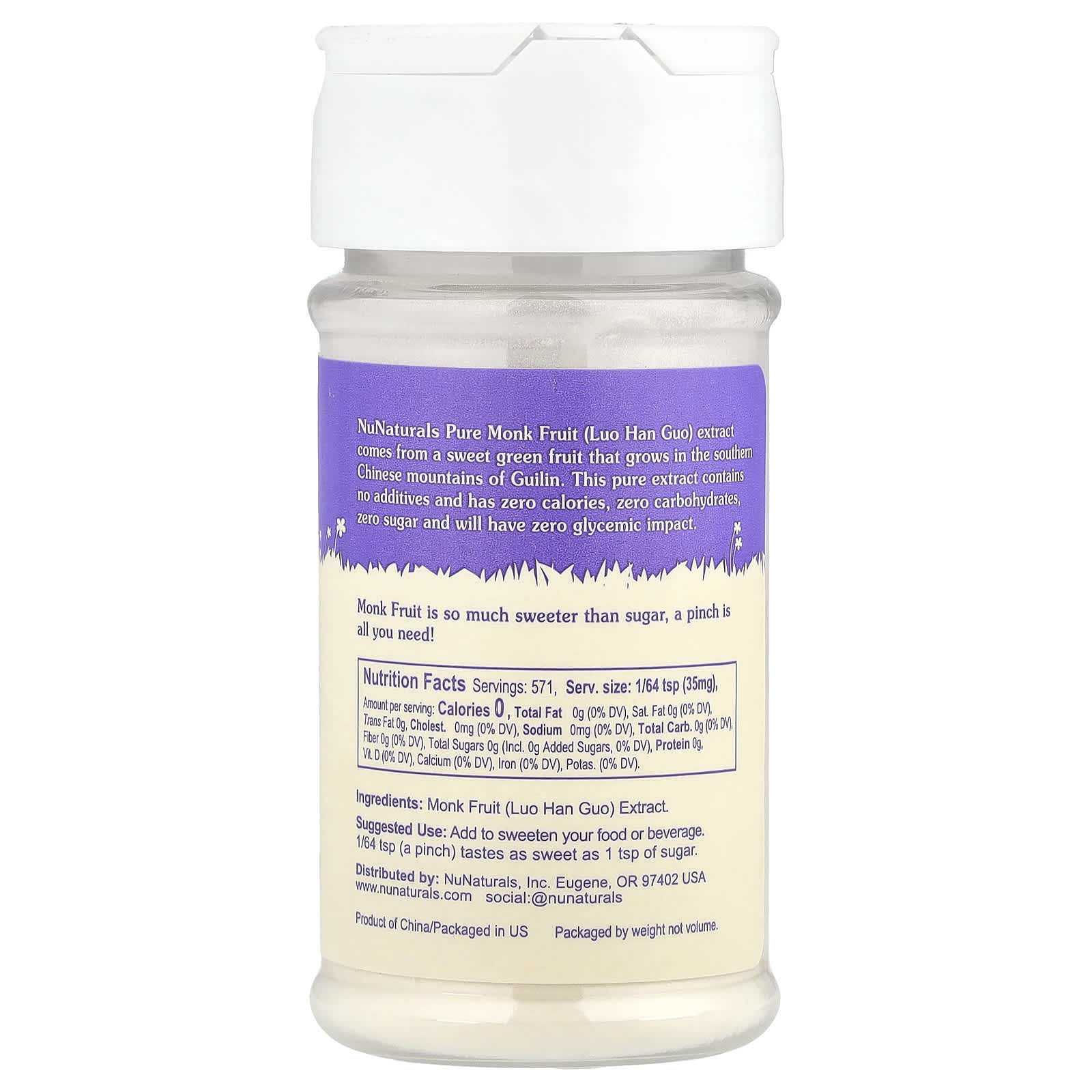 NuNaturals, Pure Monk Fruit Sweetener, 0.71 oz (20 g) - Image 2
