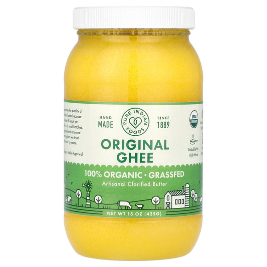 Pure Indian Foods, Organic Artisanal Clarified Butter, Original Ghee, 15 oz (425 g) - Image 1