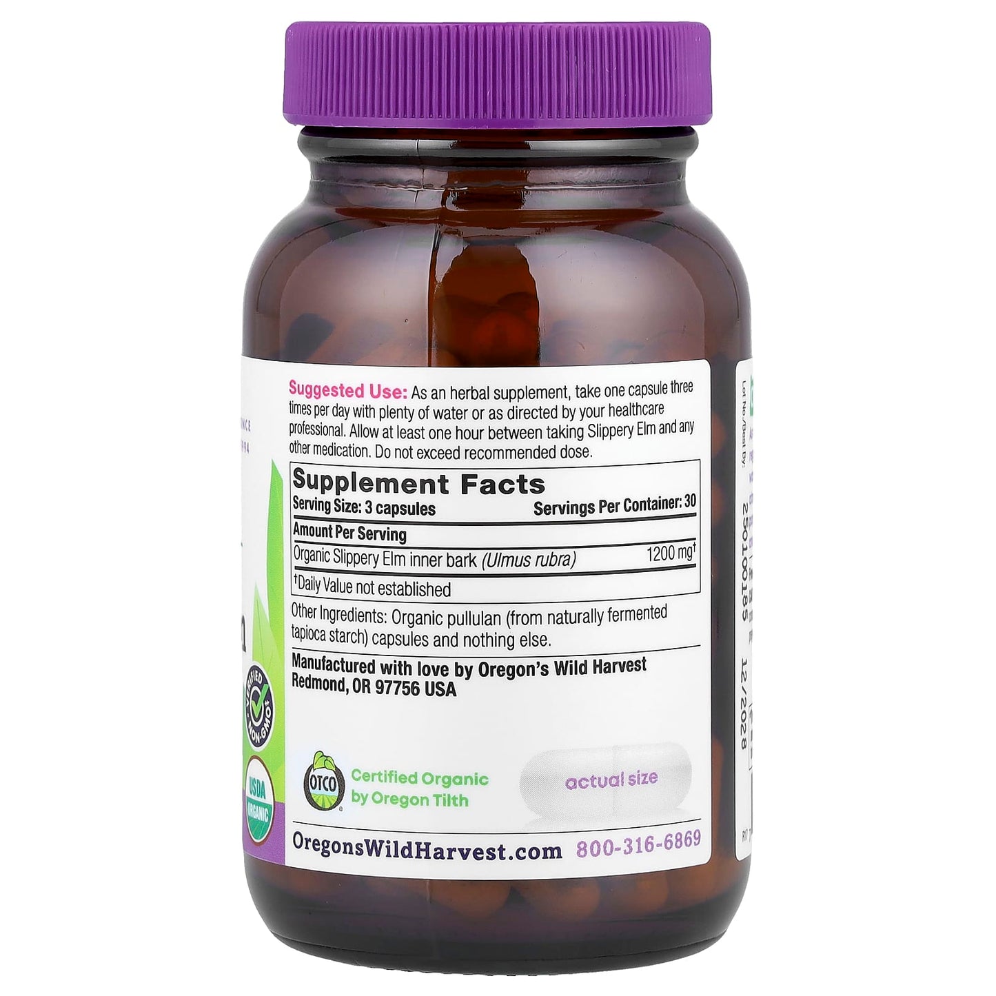 Oregon's Wild Harvest, Organic Slippery Elm, 90 Organic Vegan Capsules (400 mg per Capsule) - Image 2