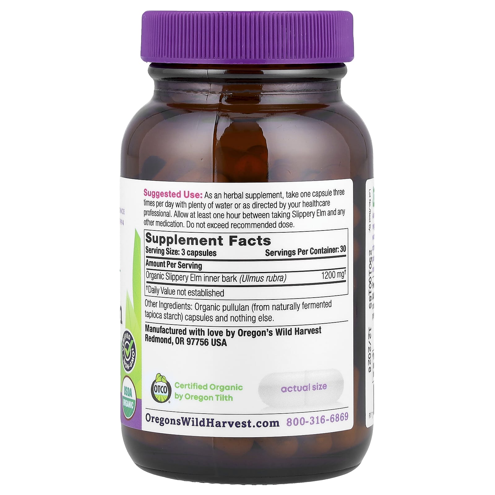 Oregon's Wild Harvest, Organic Slippery Elm, 90 Organic Vegan Capsules (400 mg per Capsule) - Image 2