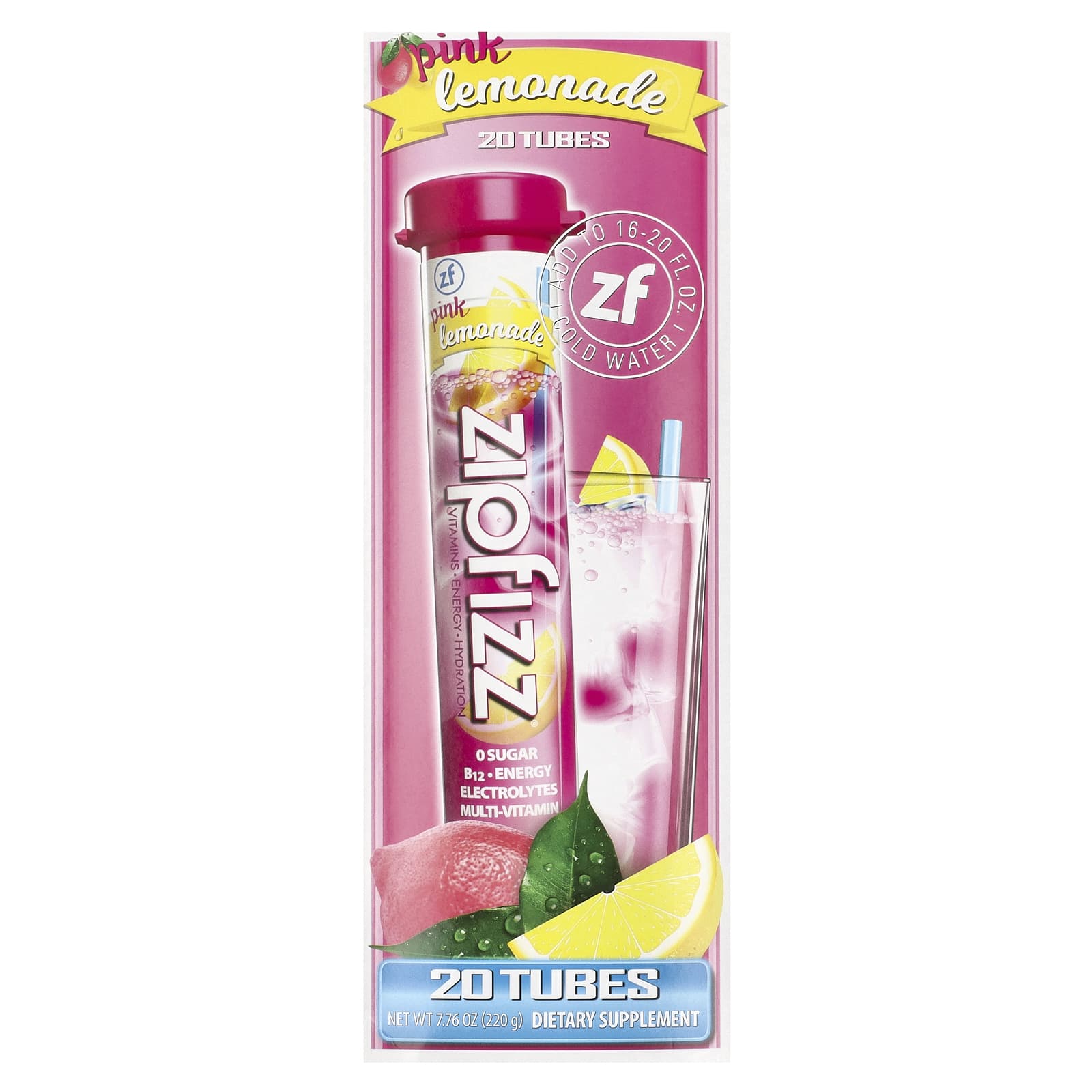 Zipfizz, Energy Drink Mix, Pink Lemonade, 20 Tubes, 0.39 oz (11 g) Each - Image 1