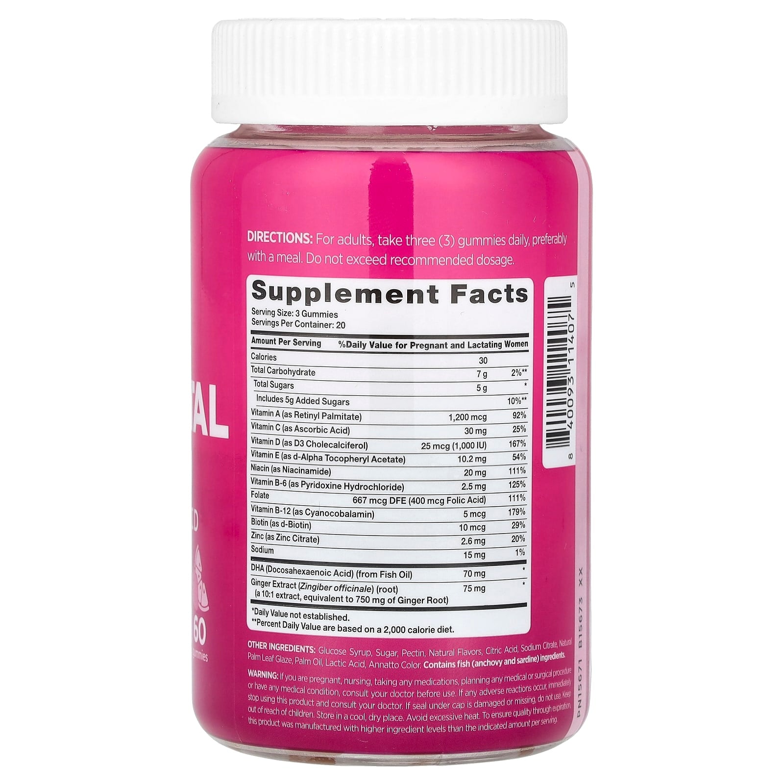 Pink, Prenatal Multi Gummies + DHA, Folic Acid, Natural Fruit, 60 Gummies - Image 2