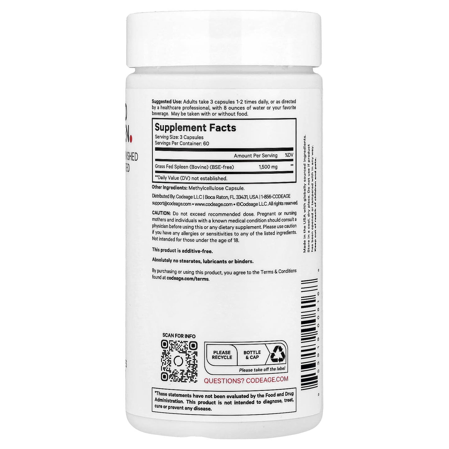 Grass-Fed Beef Spleen 180 Capsules by CodeAge - Boost Your Energy & Immune System - Image 2