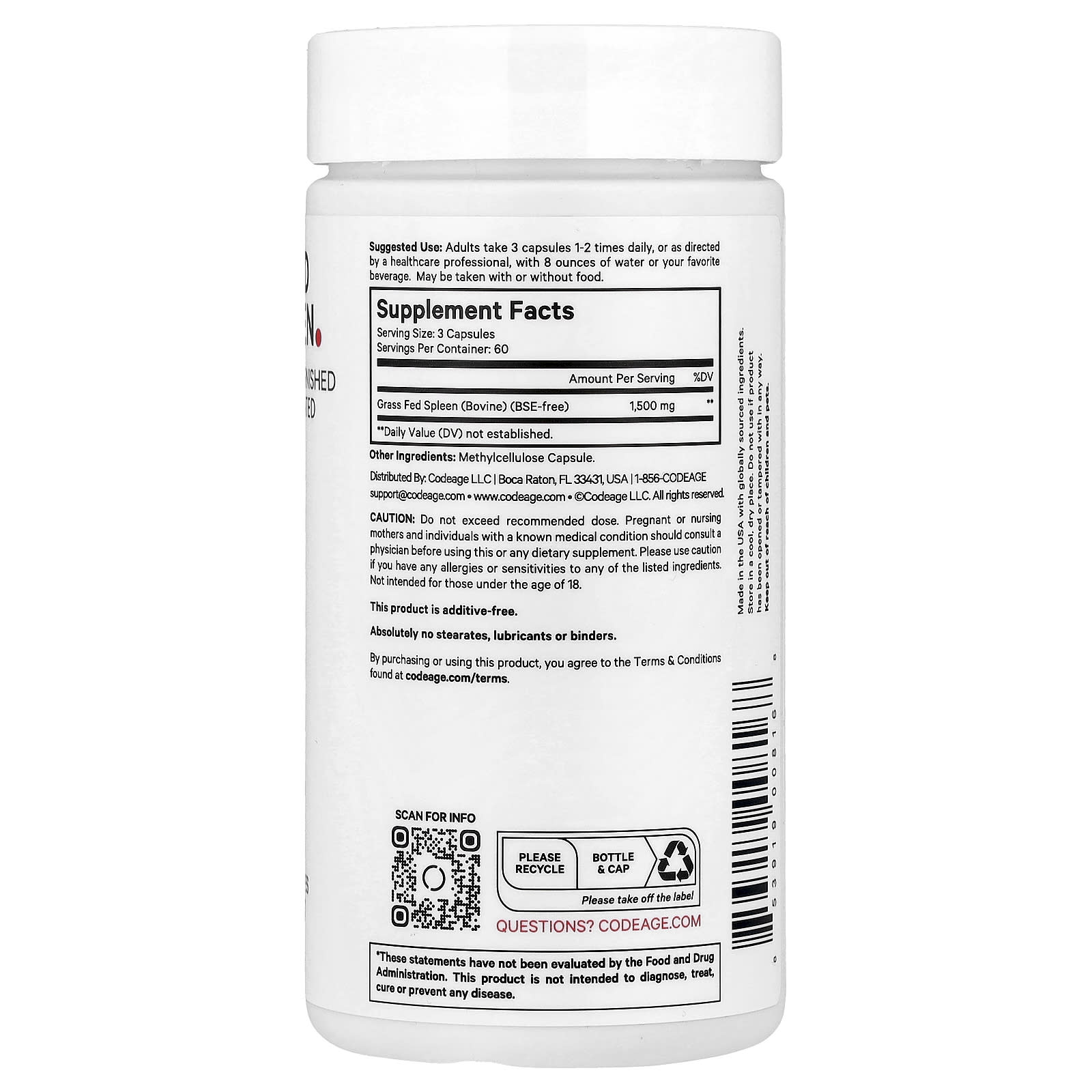 Grass-Fed Beef Spleen 180 Capsules by CodeAge - Boost Your Energy & Immune System - Image 2