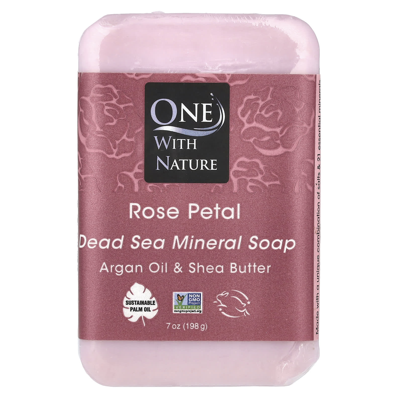 One with Nature, Dead Sea Mineral Soap Bar, Rose Petal, 7 oz (198 g) - Image 1