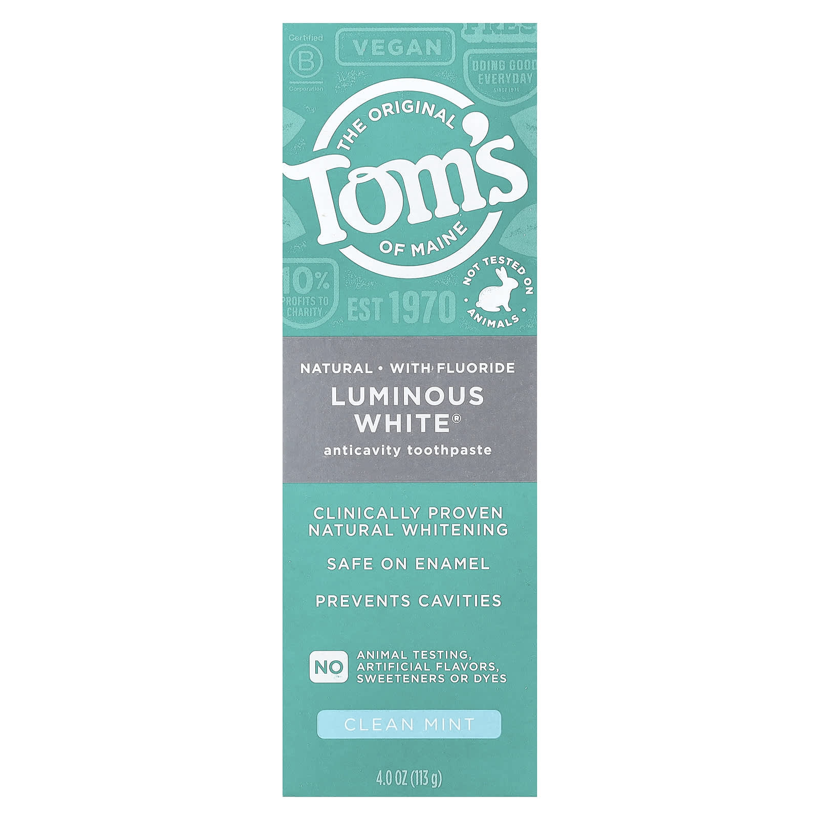 Tom's of Maine, Luminous White®, Anticavity Toothpaste with Fluoride, Clean Mint, 4 oz (113 g) - Image 2