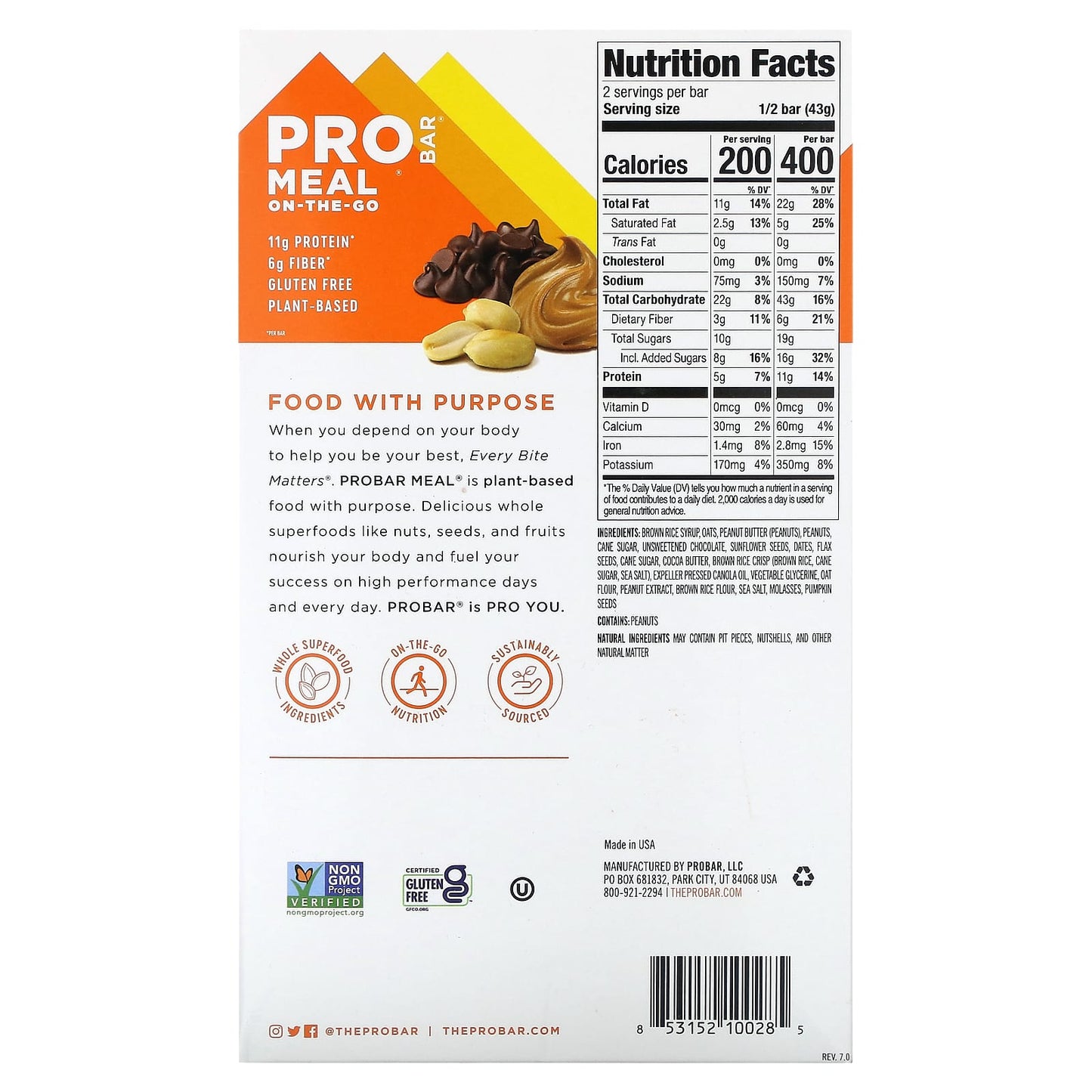 ProBar, Meal On-The-Go, Peanut Butter Chocolate Chip, 12 Bars, 3 oz (85 g) Each - Image 2