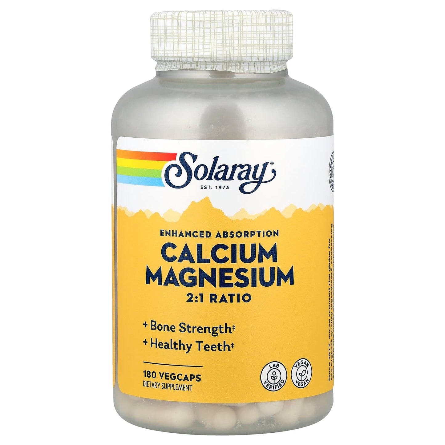 Solaray, Calcium Magnesium 2:1 Ratio, 180 VegCaps - Image 1