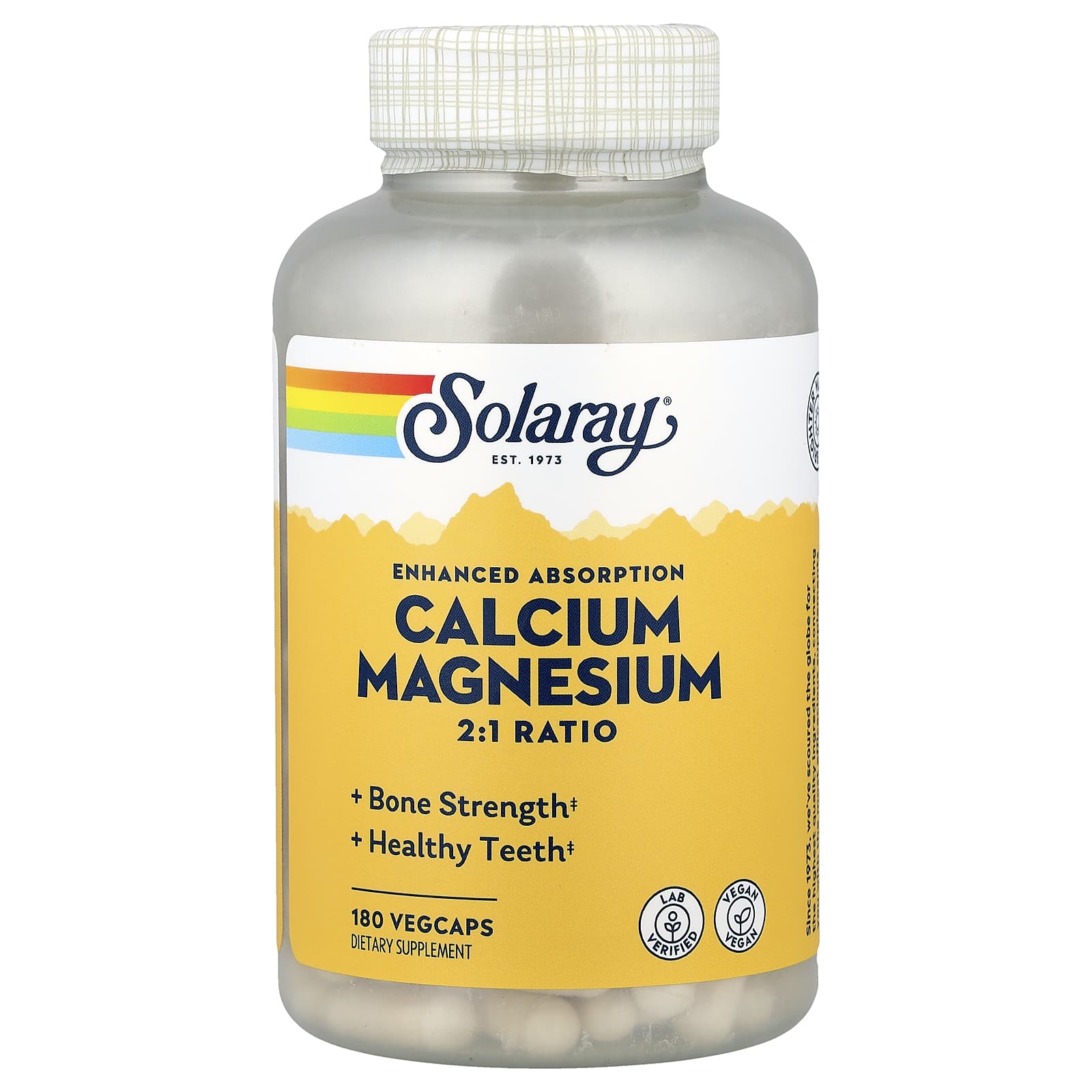 Solaray, Calcium Magnesium 2:1 Ratio, 180 VegCaps - Image 1