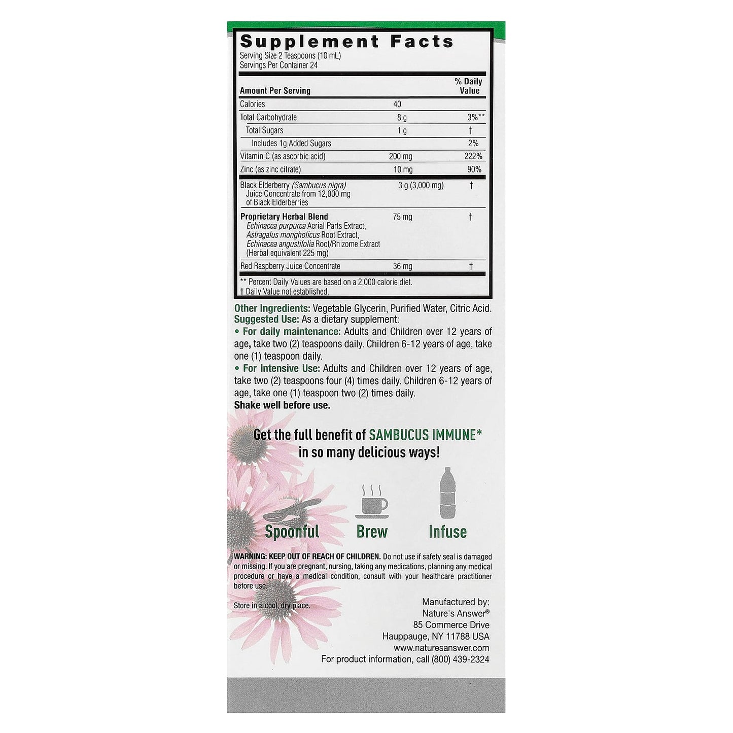 Nature's Answer, Sambucus Immune, Black Elderberry, 12,000 mg, 8 fl oz (240 ml) - Image 2