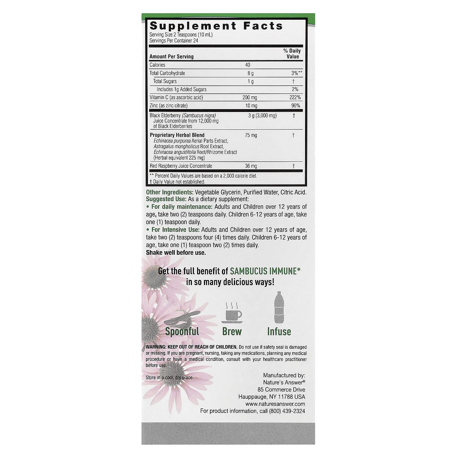 Nature's Answer, Sambucus Immune, Black Elderberry, 12,000 mg, 8 fl oz (240 ml) - Image 2
