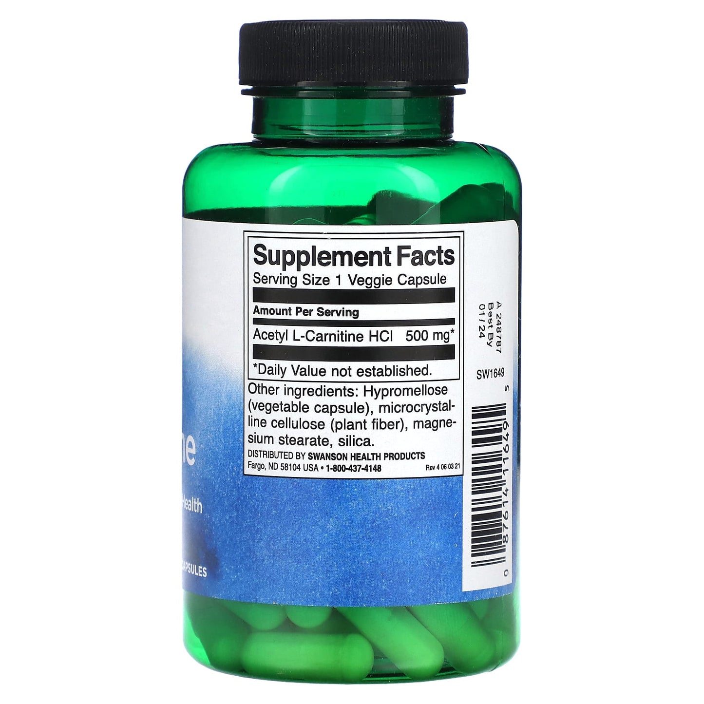 Swanson, Acetyl L-Carnitine, 500 mg, 100 Veggie Capsules - Image 2