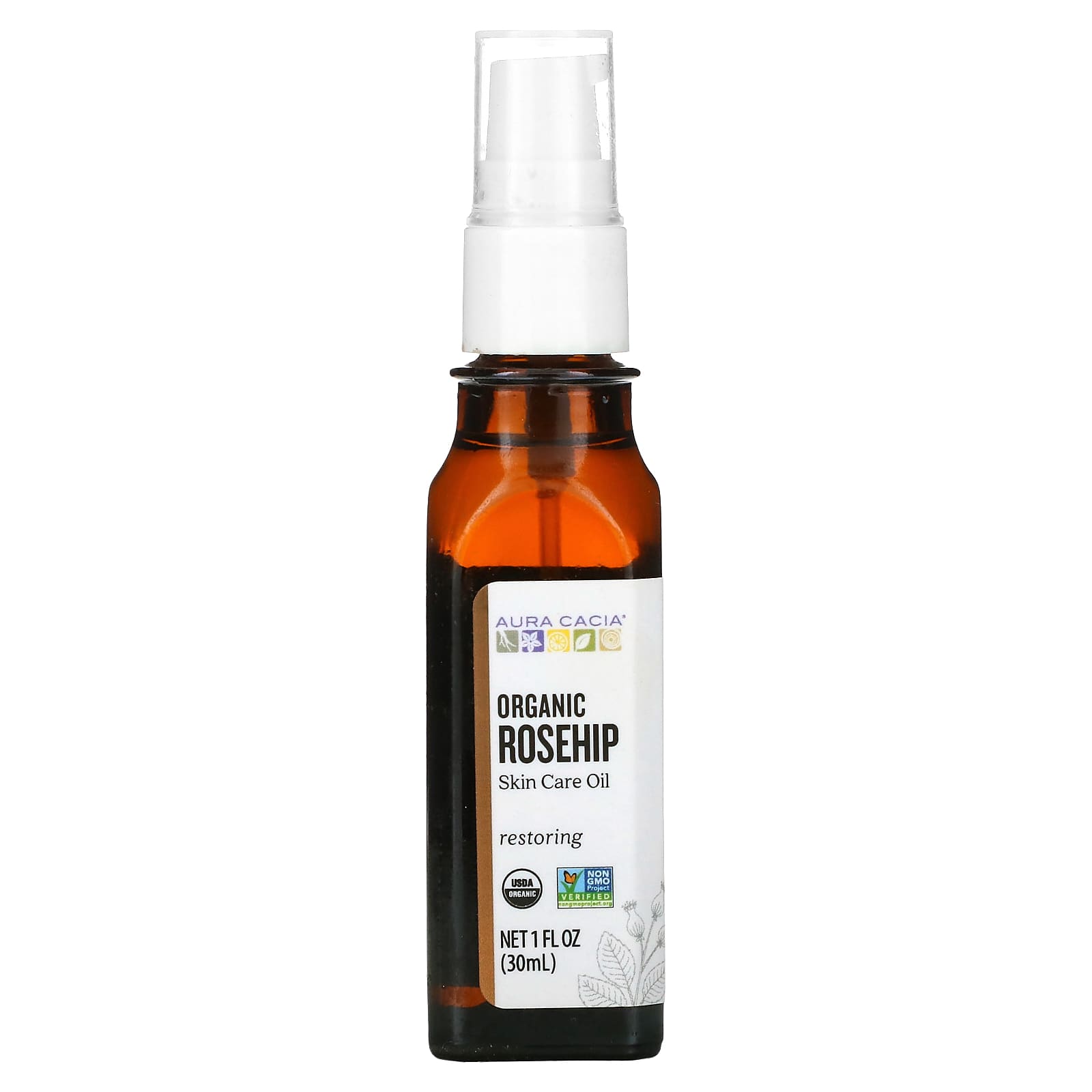 Organic Rosehip Oil for Skin and Hair by Aura Cacia - 1 fl oz - Image 1