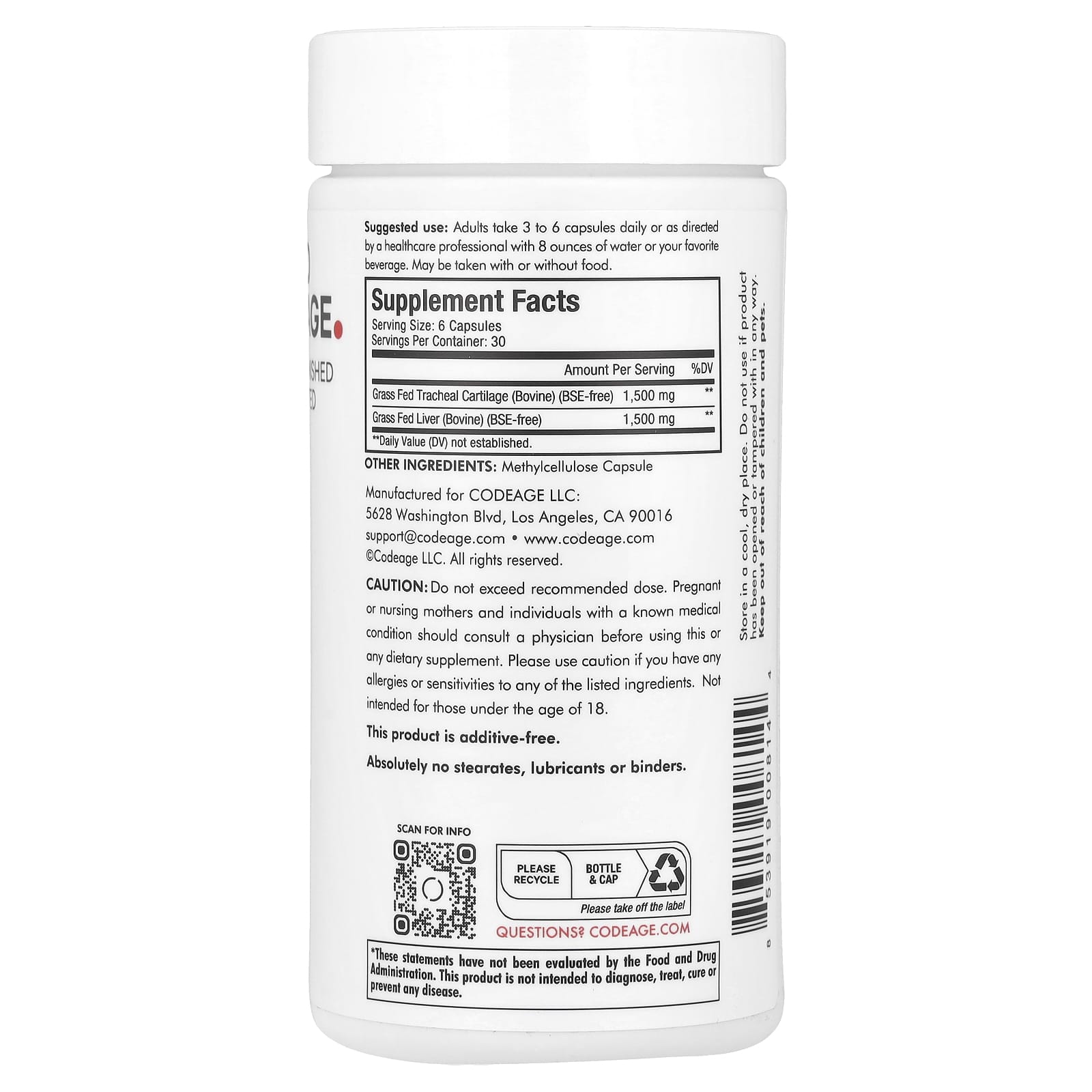 Codeage Grass Fed Beef Cartilage Supplement, 180 Capsules, Pasture Raised - Image 2