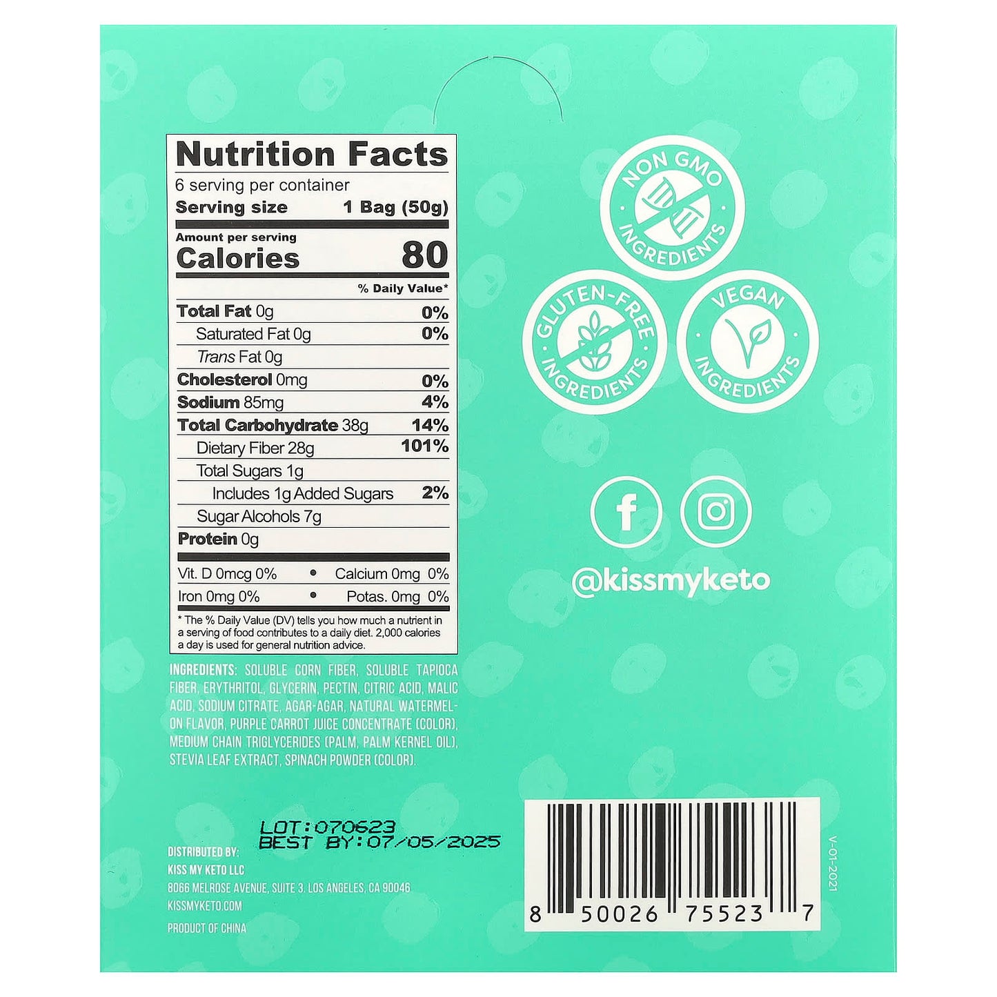 Kiss My Keto, Gummy Candy, Watermelon Slices, 6 Bags, 1.76 oz (50 g) Each - Image 2
