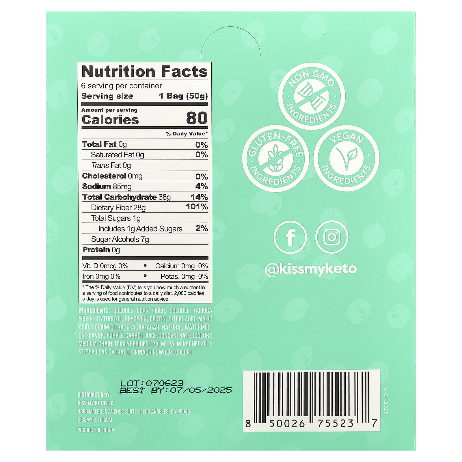 Kiss My Keto, Gummy Candy, Watermelon Slices, 6 Bags, 1.76 oz (50 g) Each - Image 2