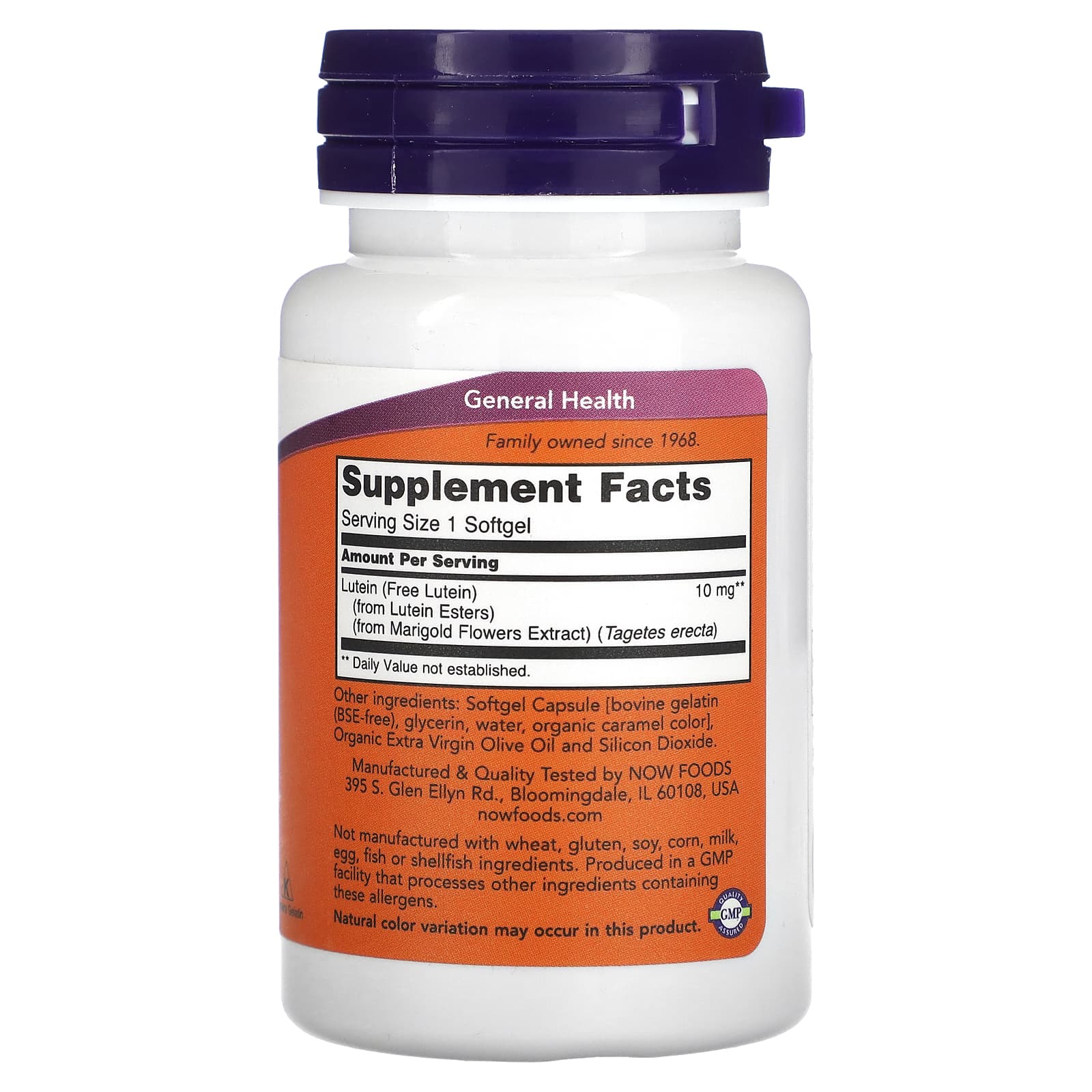 NOW Foods, Lutein, 10 mg, 60 Softgels - Image 2