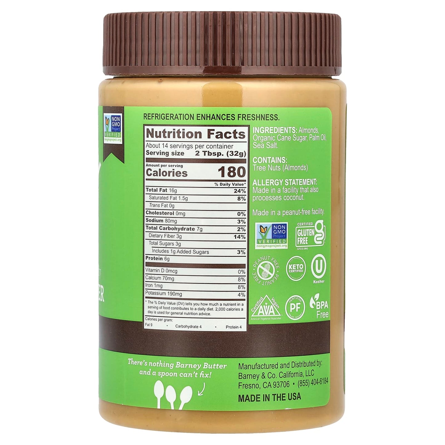 Crunchy Almond Butter by Barney Butter, 16 oz, Non-GMO, Gluten-Free - Image 2