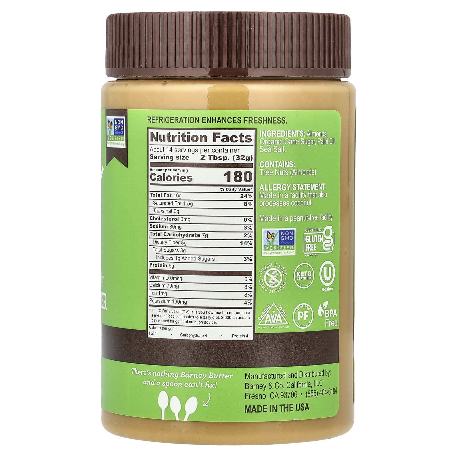 Crunchy Almond Butter by Barney Butter, 16 oz, Non-GMO, Gluten-Free - Image 2
