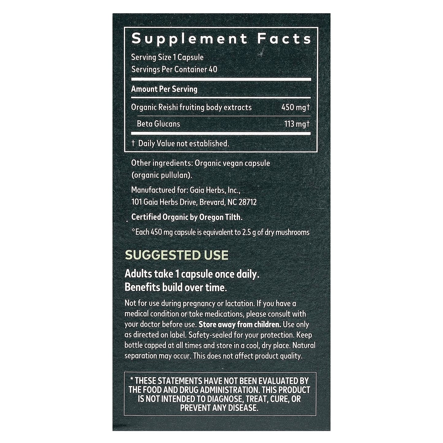 Reishi Mushroom Supplement by Gaia Herbs - 40 Capsules - Image 2