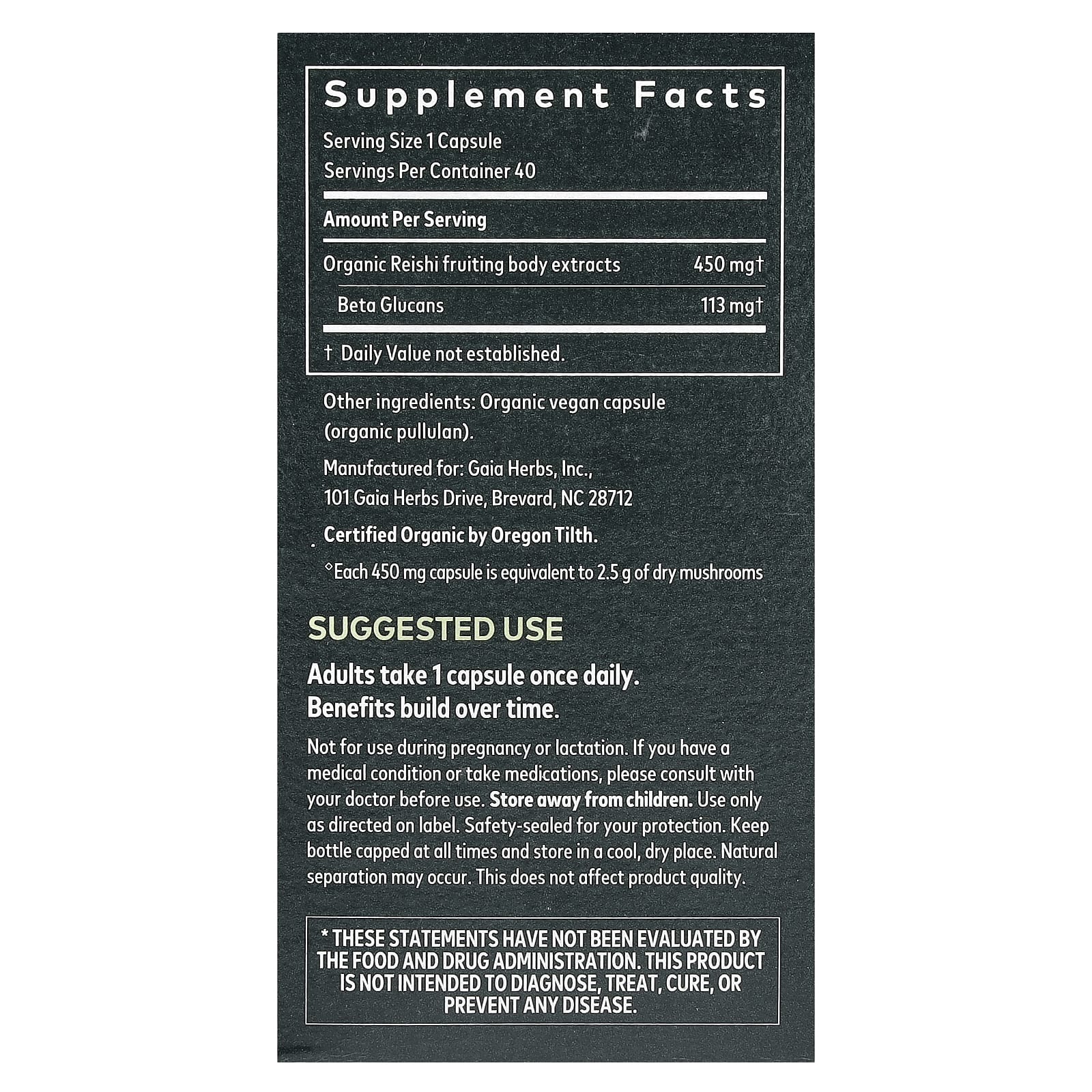 Reishi Mushroom Supplement by Gaia Herbs - 40 Capsules - Image 2