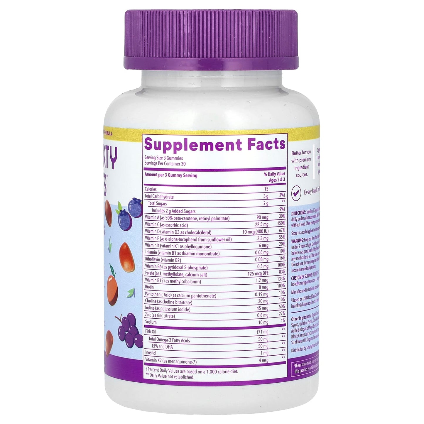 SmartyPants, Toddlers, Multi & Omegas Gummies, Grape, Orange, and Blueberry, 90 Gummies - Image 2