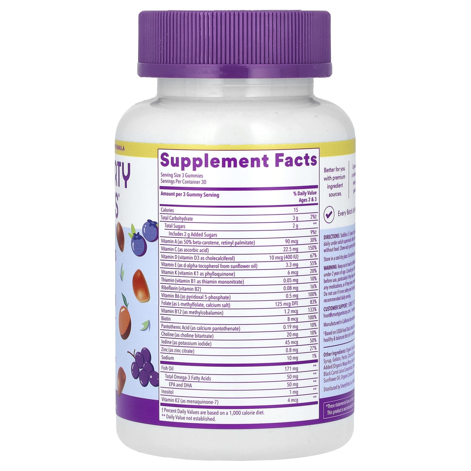 SmartyPants, Toddlers, Multi & Omegas Gummies, Grape, Orange, and Blueberry, 90 Gummies - Image 2