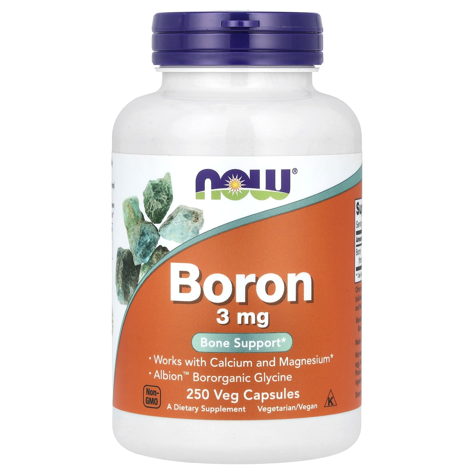NOW Foods, Boron, 3 mg, 250 Veg Capsules - Image 1