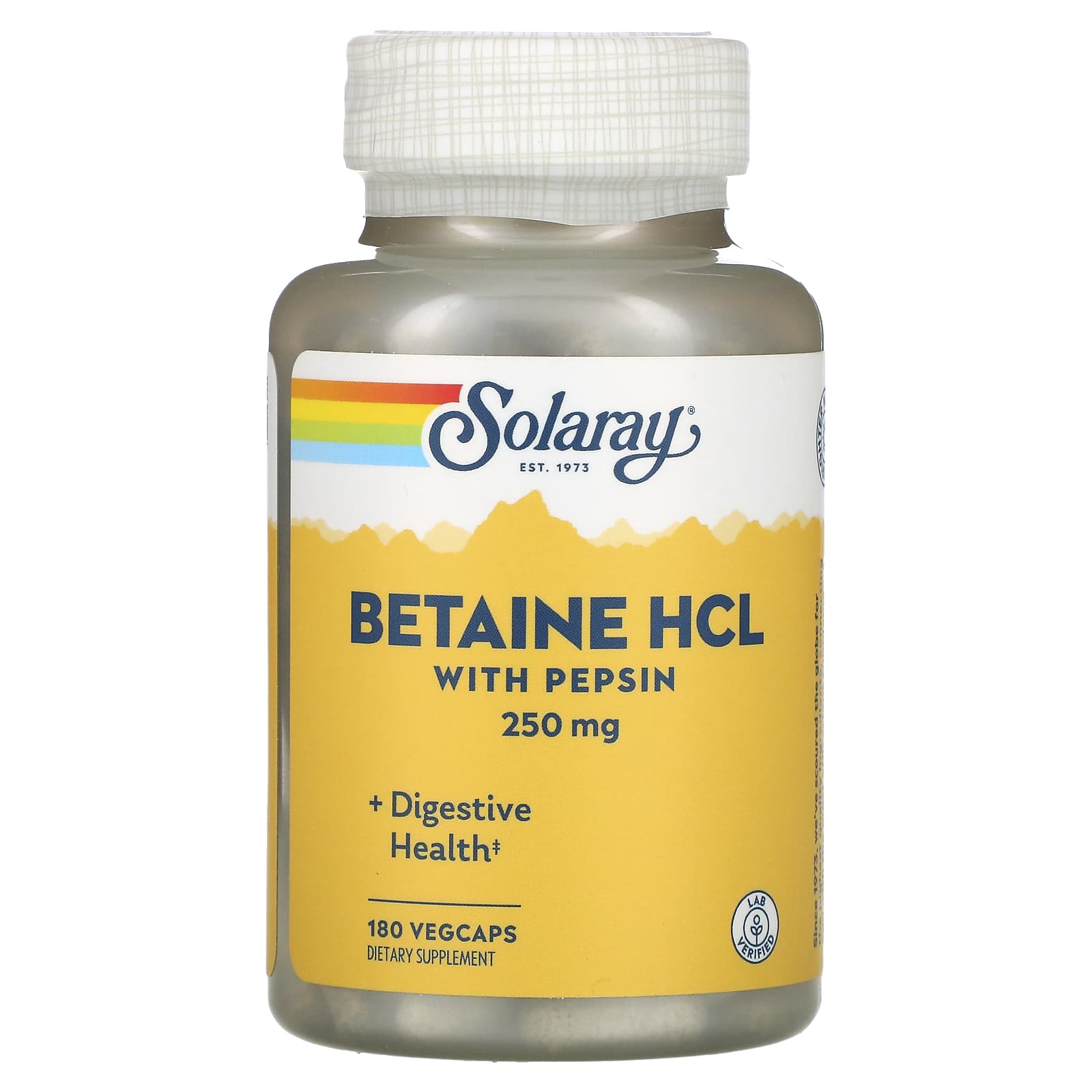 Solaray, Betaine HCL with Pepsin, 250 mg, 180 VegCaps - Image 1