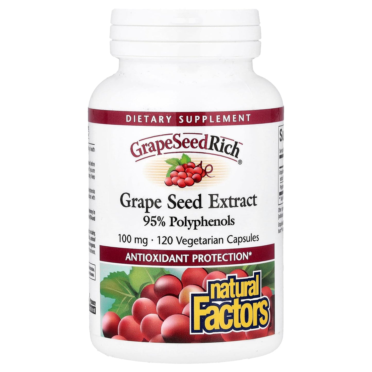 Natural Factors, GrapeSeedRich®, Grape Seed Extract, 100 mg, 120 Vegetarian Capsules - Image 1