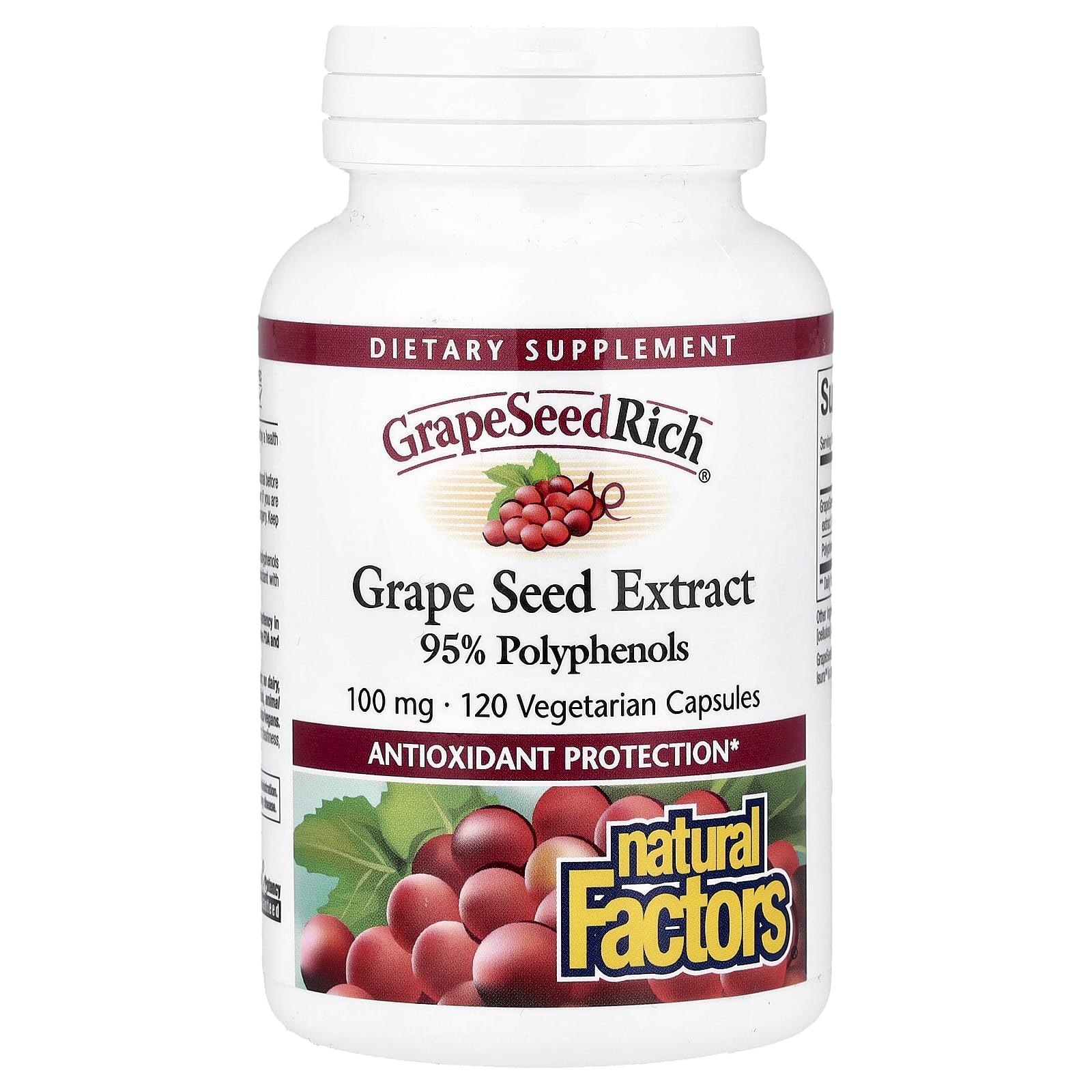 Natural Factors, GrapeSeedRich®, Grape Seed Extract, 100 mg, 120 Vegetarian Capsules - Image 1