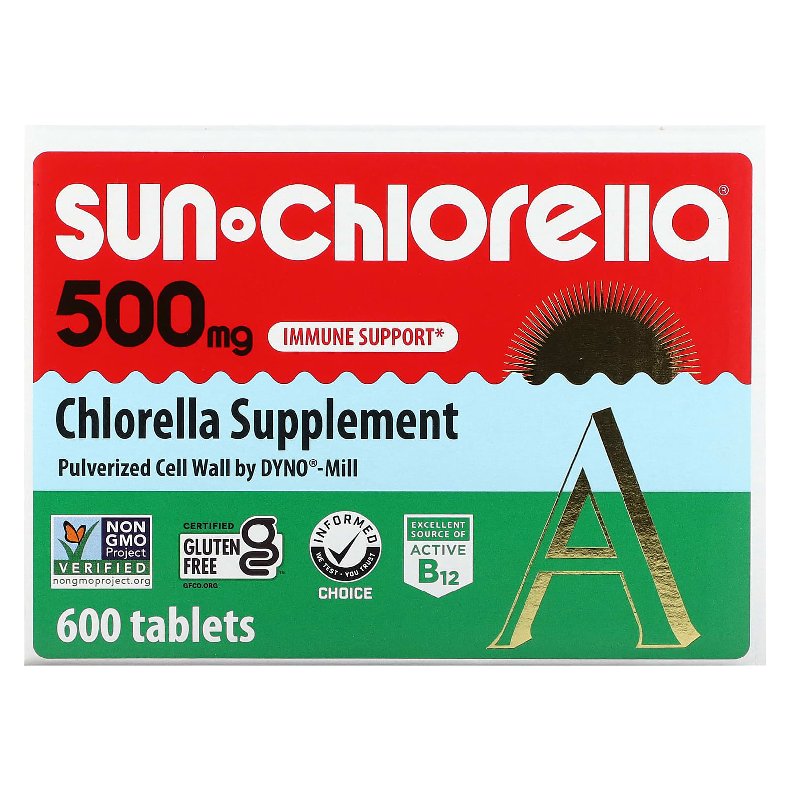 Sun Chlorella, Chlorella Supplement, 500 mg, 600 Tablets - Image 1