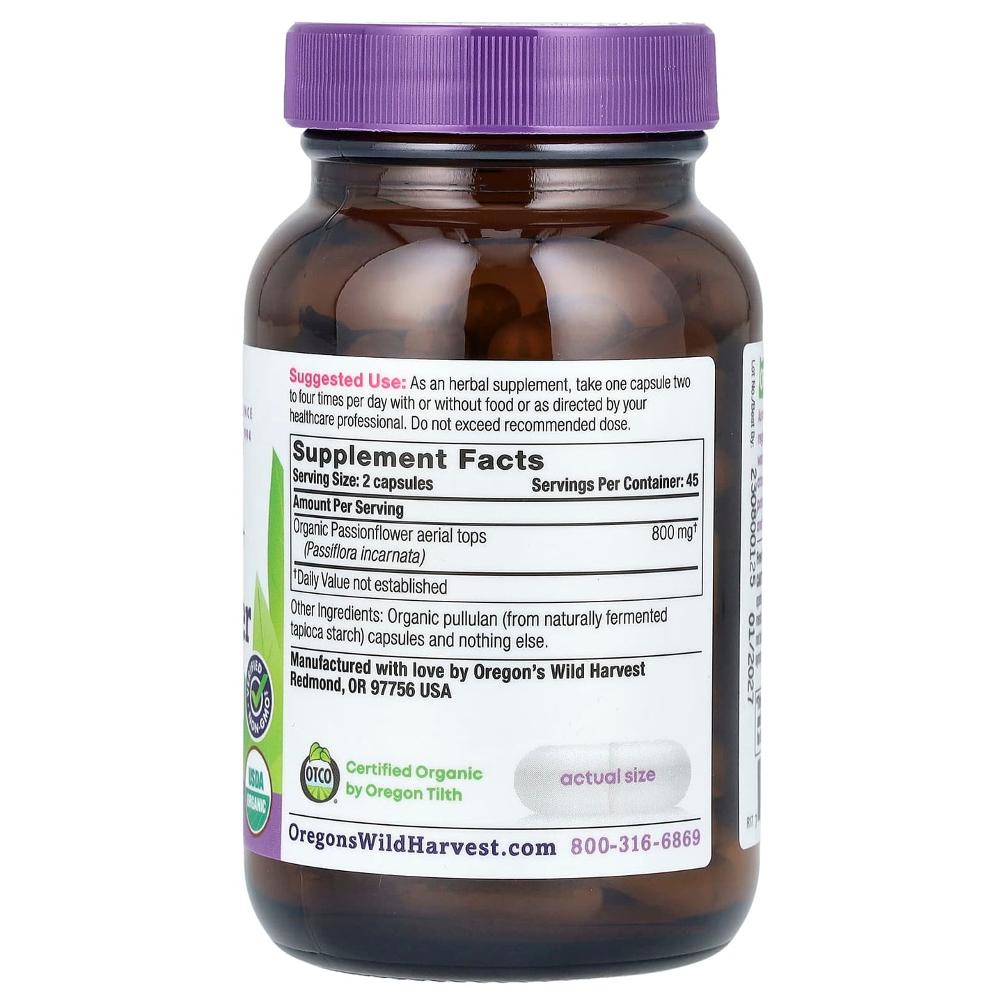 Oregon's Wild Harvest, Organic Passionflower, 90 Organic Vegan Capsules (400 mg per Capsule) - Image 2