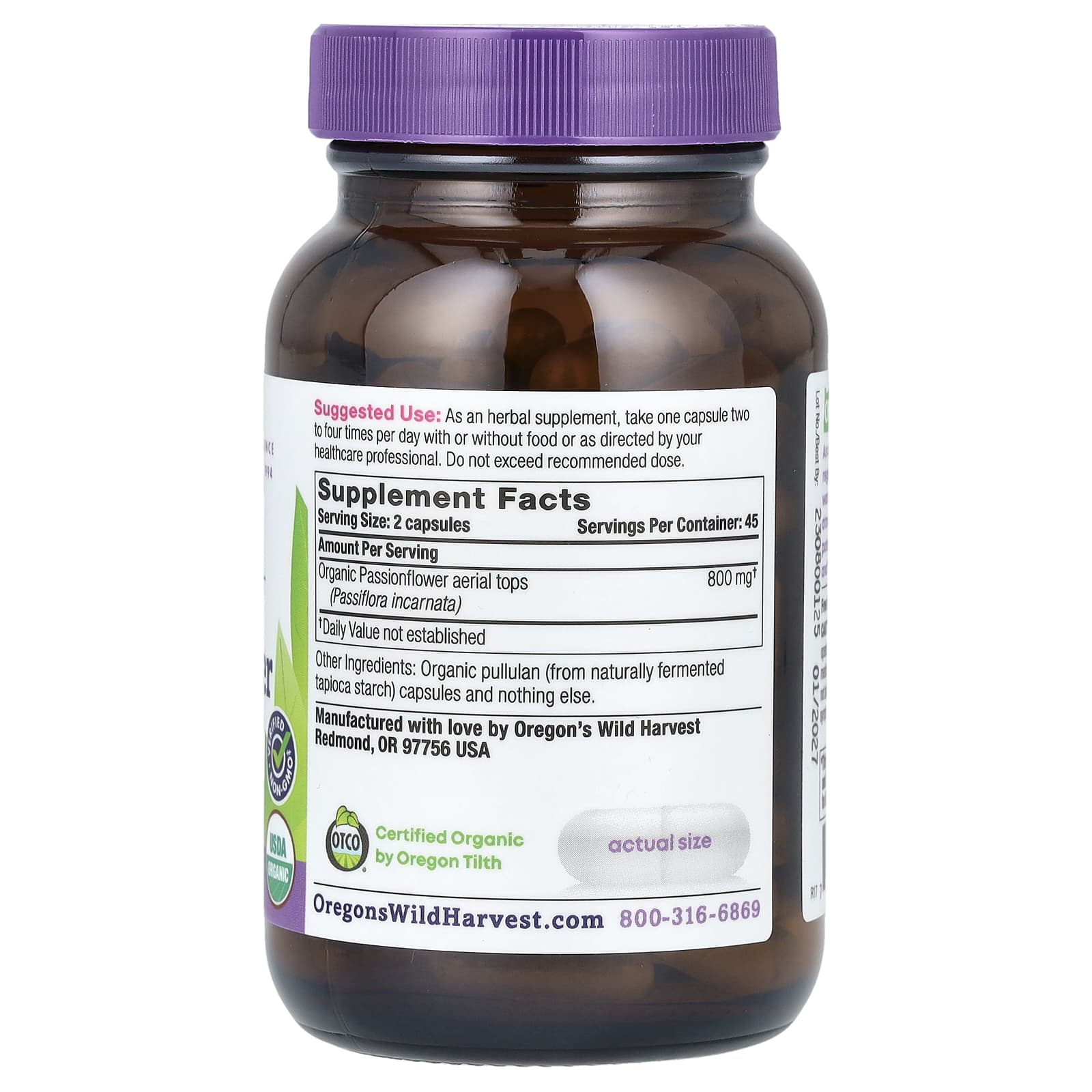 Oregon's Wild Harvest, Organic Passionflower, 90 Organic Vegan Capsules (400 mg per Capsule) - Image 2