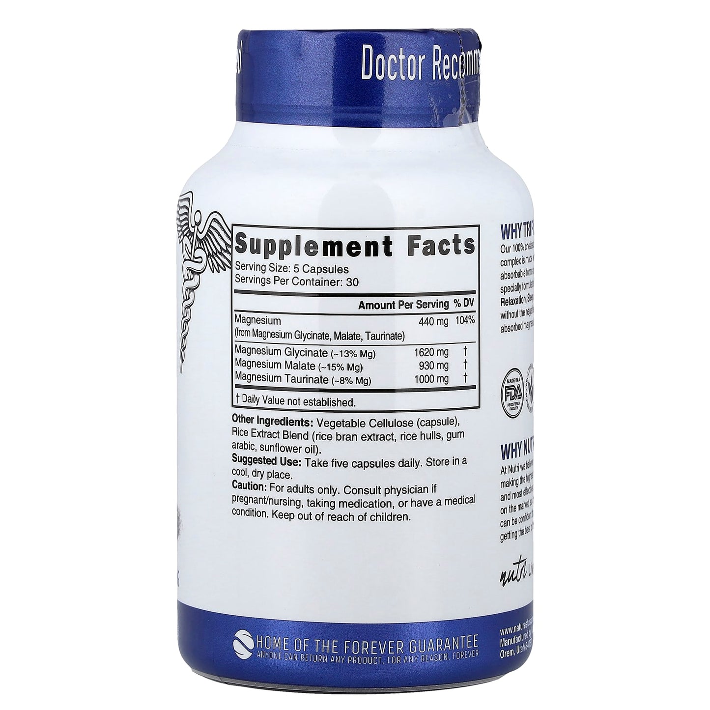 Nutri, Triple Magnesium, High Absorption, 150 Vegan Capsules - Image 2