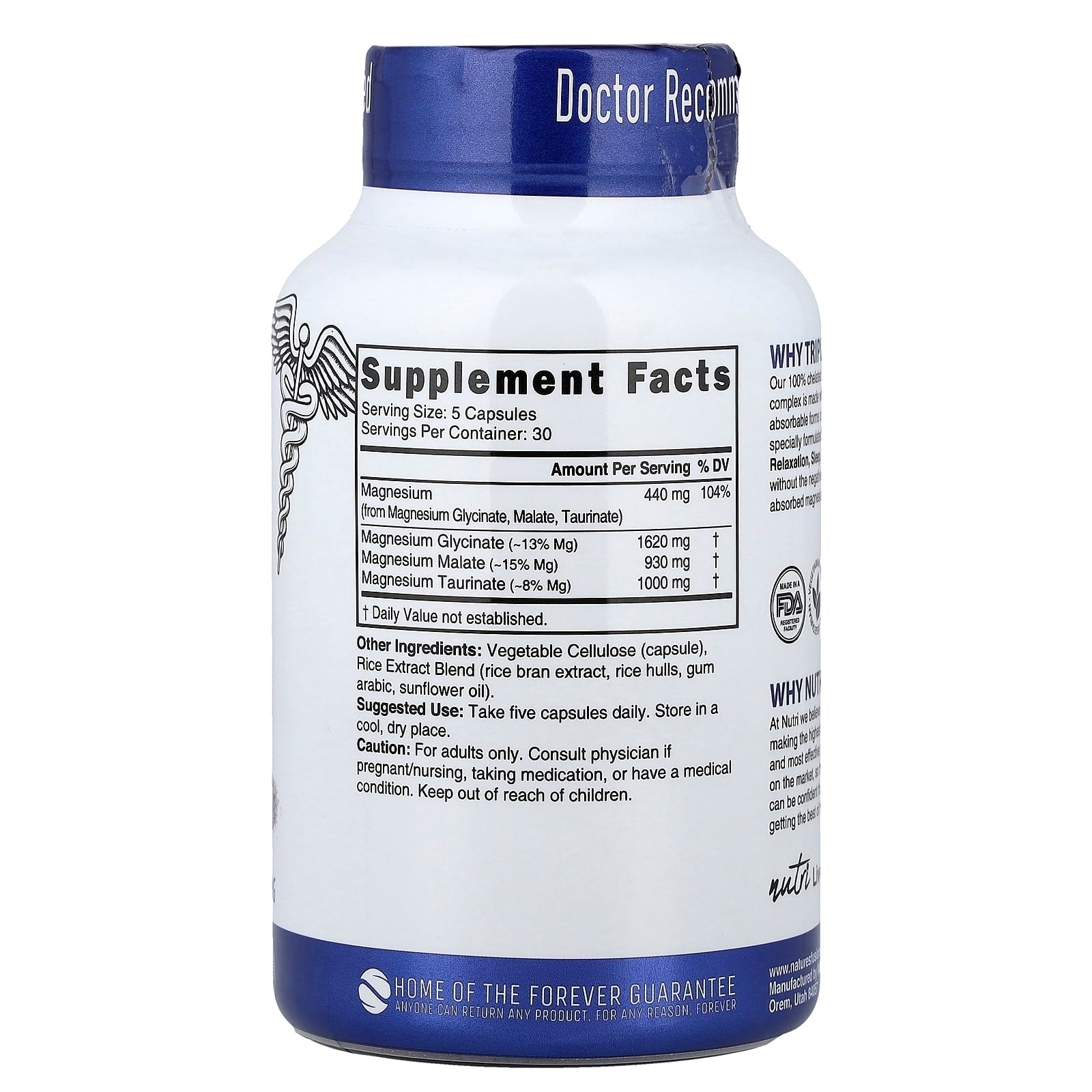 Nutri, Triple Magnesium, High Absorption, 150 Vegan Capsules - Image 2