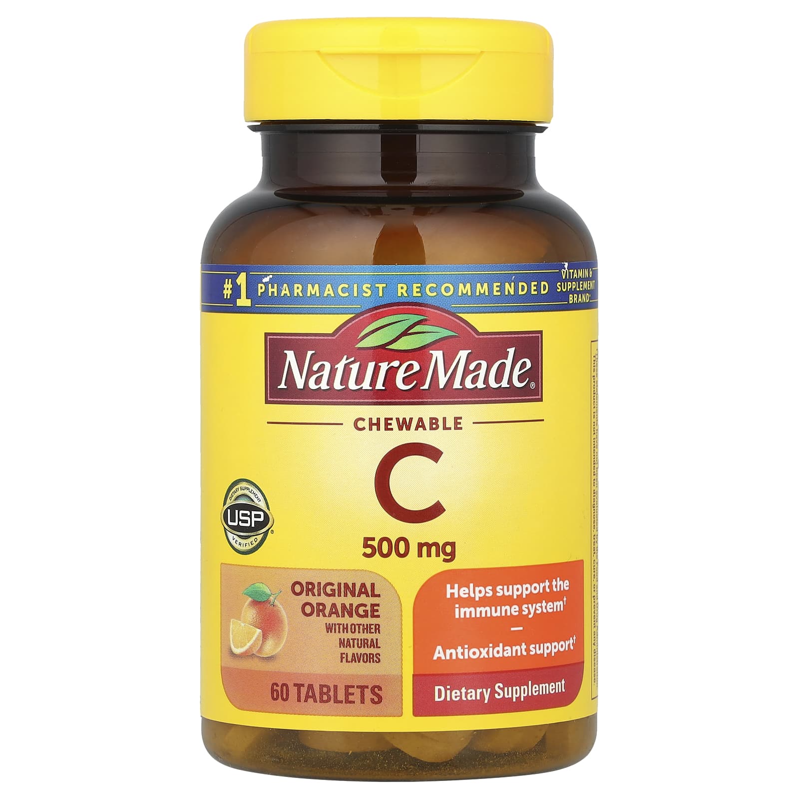 Nature Made, Vitamin C Chewable, Orange, 500 mg, 60 Tablets - Image 1