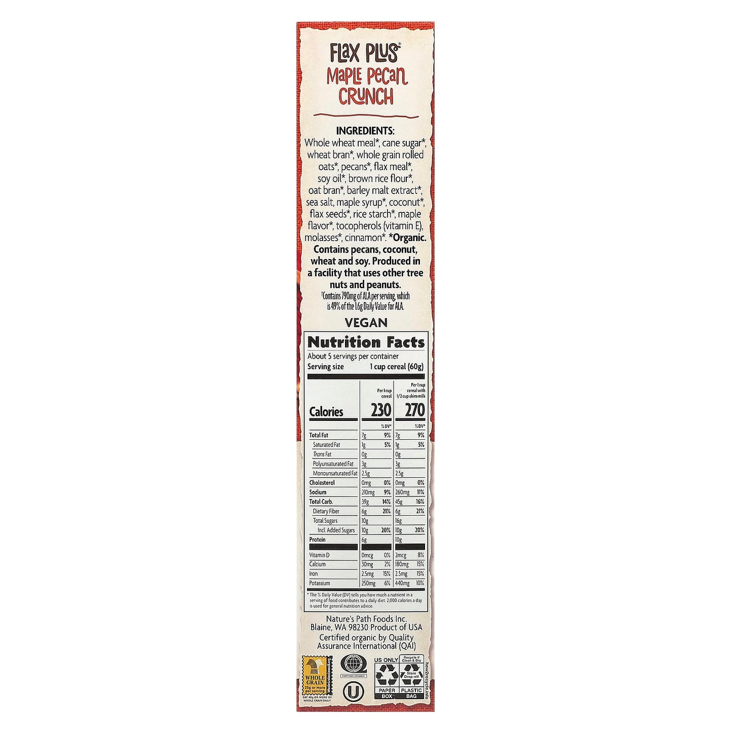 Nature's Path, Organic Flax Plus® Cereal, Maple Pecan Crunch, 11.5 oz (325 g) - Image 2