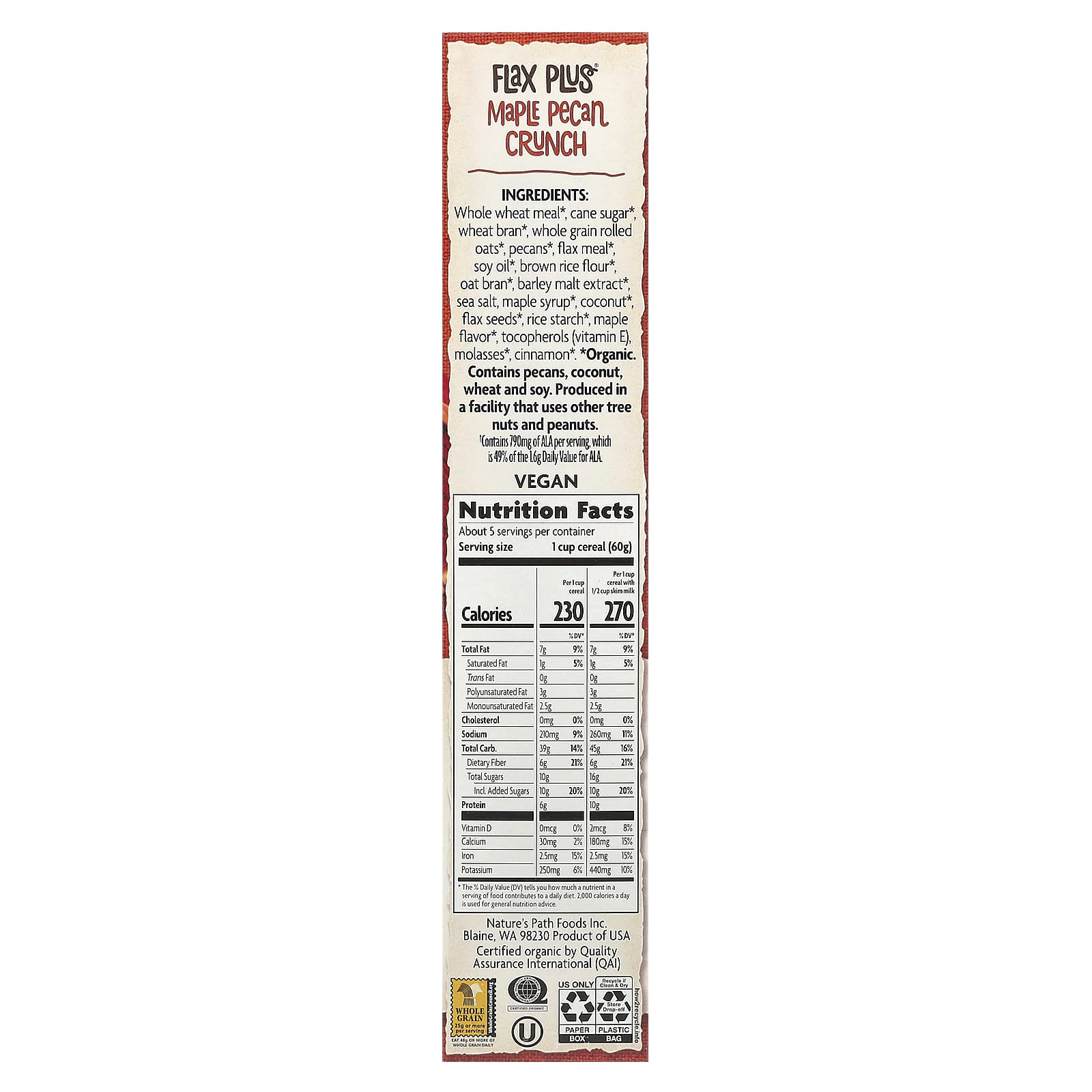Nature's Path, Organic Flax Plus® Cereal, Maple Pecan Crunch, 11.5 oz (325 g) - Image 2