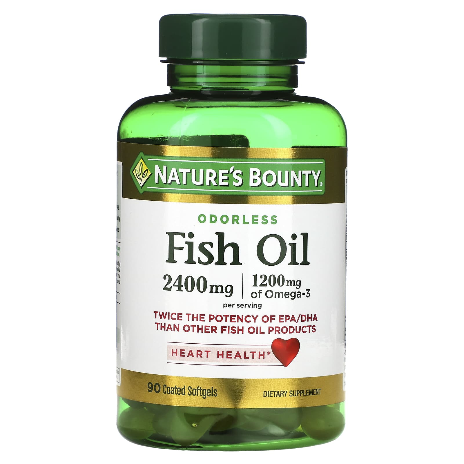 Nature's Bounty, Odorless Fish Oil, 90 Coated Softgels (1,200 mg per Softgel) - Image 1